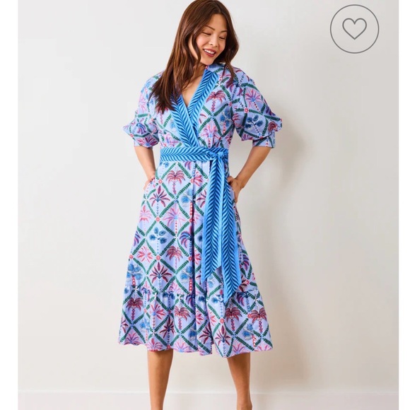 Printfresh Dresses & Skirts - Printfresh Gabriela Maxi Wrap Dress Palm Tree Paradise Blue Cotton Poplin